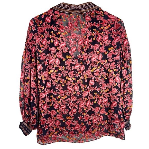 ALICE & OLIVIA Desiree Velvet Effect Blouse Textured Sheer Floral V-Neck - Picture 10 of 11